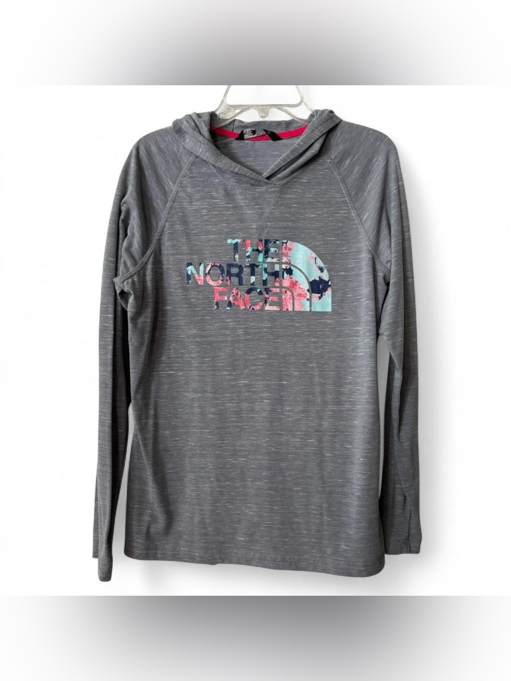 The North Face Girls' Gray Hooded Pullover with Floral Logo